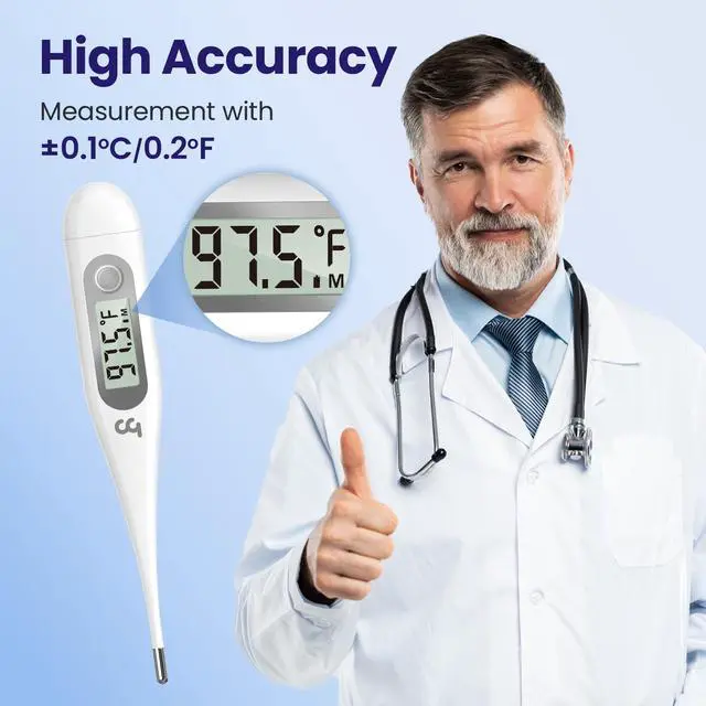 Alt view image 7 of 7 - Thermometer for Adults and Kids, Digital Thermometer with Fever Alert, Memory Recall, C/F Switchable, for Oral, Rectal or Under Arm Use, Grey