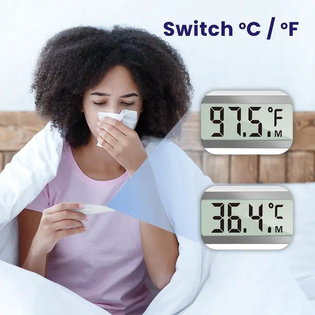 Alt view image 4 of 7 - Thermometer for Adults and Kids, Digital Thermometer with Fever Alert, Memory Recall, C/F Switchable, for Oral, Rectal or Under Arm Use, Grey