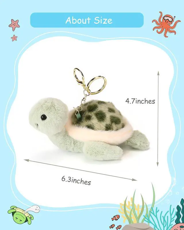 Alt view image 4 of 7 - Cute Keychain Turtle Plush Keychain for Backpack 4.7" Inch Turtle Key Chain Purse Charm Pendant Gift for Women Light Green