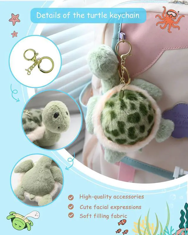Alt view image 3 of 7 - Cute Keychain Turtle Plush Keychain for Backpack 4.7" Inch Turtle Key Chain Purse Charm Pendant Gift for Women Light Green