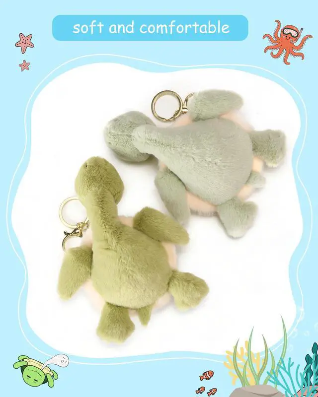 Alt view image 5 of 7 - Cute Keychain Turtle Plush Keychain for Backpack 4.7" Inch Turtle Key Chain Purse Charm Pendant Gift for Women Light Green