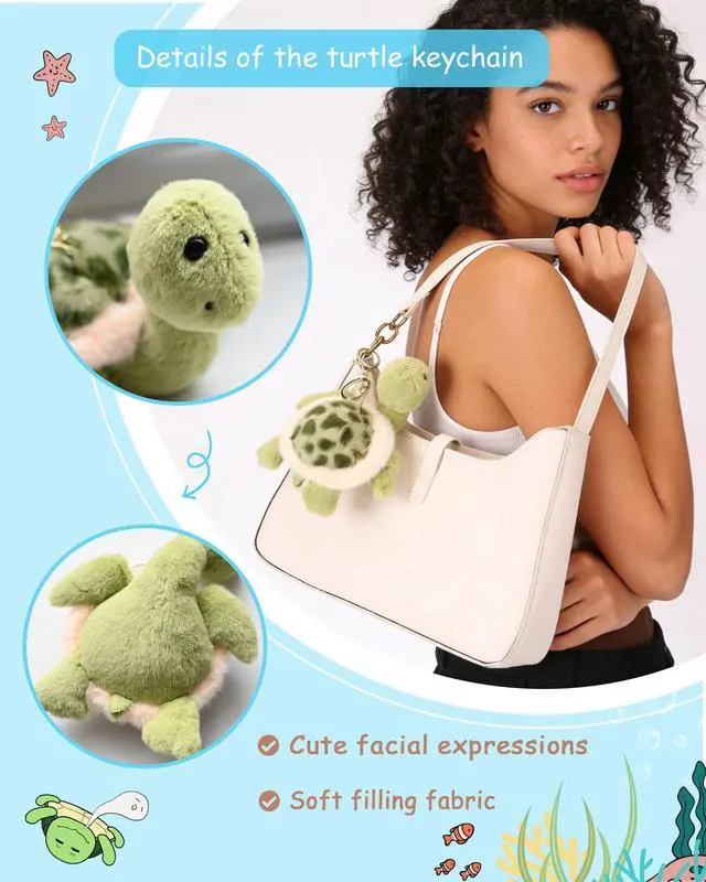 Alt view image 7 of 7 - Cute Keychain Turtle Plush Keychain for Backpack 4.7" Inch Turtle Key Chain Purse Charm Pendant Gift for Women Light Green