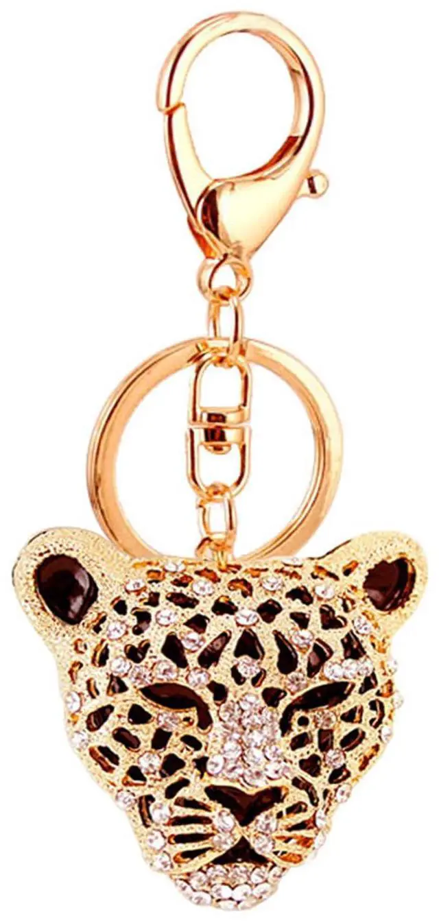 Main image of Leopard Bag Pendant, Purse Charms,1.81×1.65 in Leopard Charm, Gold Rhinestone Keychain, Cute Cheetah Head Purse Key Ring Chain Sparkling Crystal Charming for Lady Girlfriend