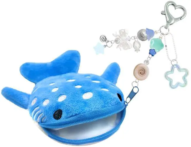 Main image of Whale Shark Coin Purse Keychain,Cute Plush Change Purse with Zipper Keychain,Kawaii Handmade Wallet Coin Pouches,Heart Star Butterfly Key Chain Bag Charm for Women(Blue)