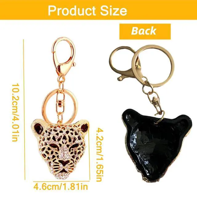 Alt view image 2 of 6 - Leopard Bag Pendant, Purse Charms,1.81×1.65 in Leopard Charm, Gold Rhinestone Keychain, Cute Cheetah Head Purse Key Ring Chain Sparkling Crystal Charming for Lady Girlfriend