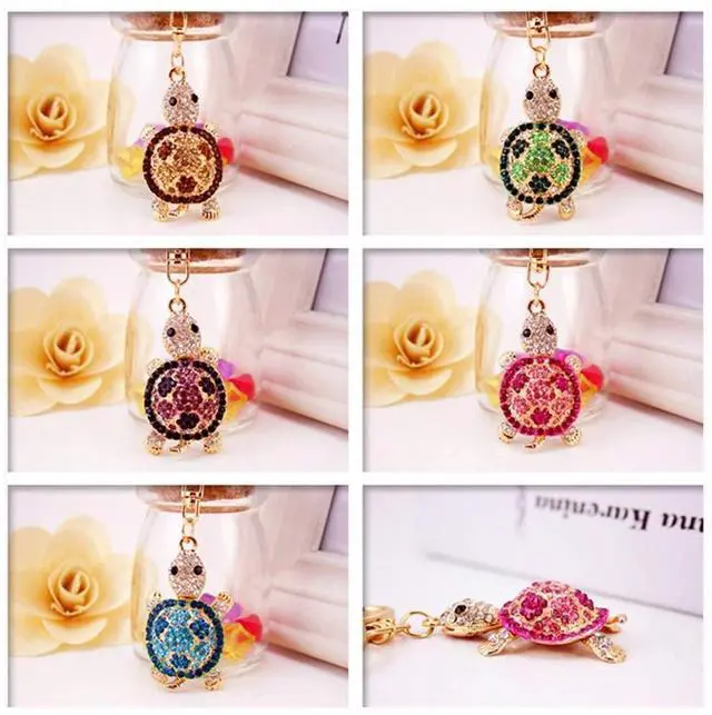 Alt view image 7 of 7 - Cute Turtle Shape Crystal Rhinestone Sparkling Keychain Bag Pendant Handbag Charm for Women Girls(Green)