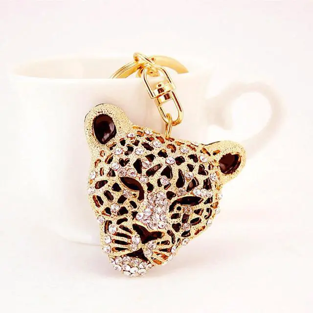 Alt view image 3 of 6 - Leopard Bag Pendant, Purse Charms,1.81×1.65 in Leopard Charm, Gold Rhinestone Keychain, Cute Cheetah Head Purse Key Ring Chain Sparkling Crystal Charming for Lady Girlfriend