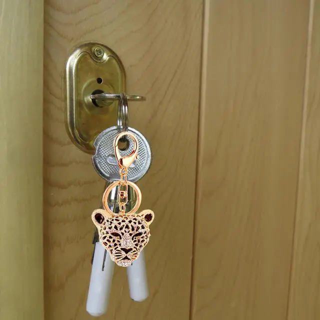 Alt view image 4 of 6 - Leopard Bag Pendant, Purse Charms,1.81×1.65 in Leopard Charm, Gold Rhinestone Keychain, Cute Cheetah Head Purse Key Ring Chain Sparkling Crystal Charming for Lady Girlfriend