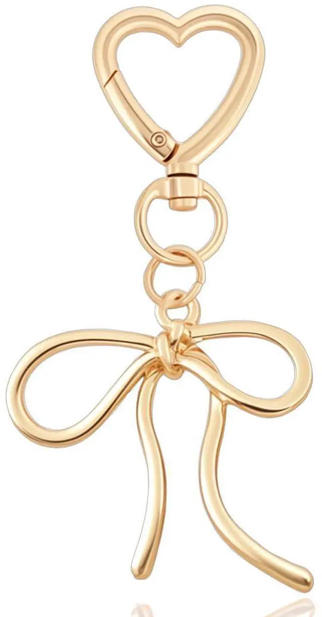 Main image of Cute Bow Keychain Elegant Bow Bag Charm Heart Keychain for Women Keys Bag Purse Decor Friend Sister Family Gifts (Gold A)