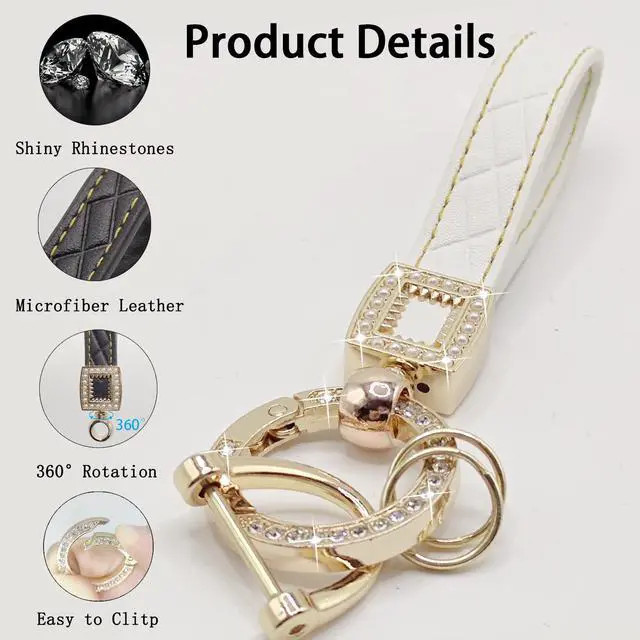 Alt view image 2 of 7 - Microfiber Leather Car Keychain, Bling Diamond Keychains for Women