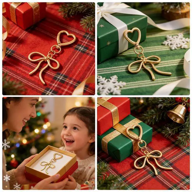 Alt view image 5 of 7 - Cute Bow Keychain Elegant Bow Bag Charm Heart Keychain for Women Keys Bag Purse Decor Friend Sister Family Gifts (Gold A)