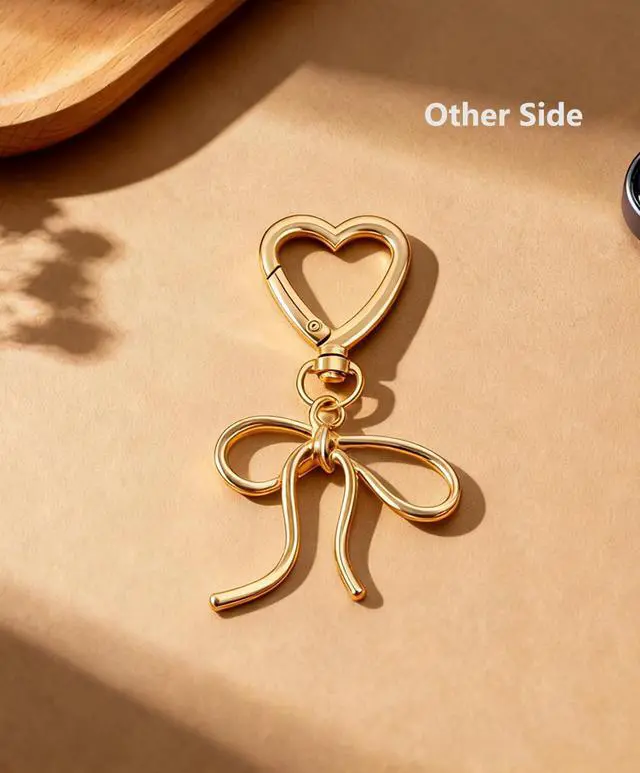 Alt view image 3 of 7 - Cute Bow Keychain Elegant Bow Bag Charm Heart Keychain for Women Keys Bag Purse Decor Friend Sister Family Gifts (Gold A)
