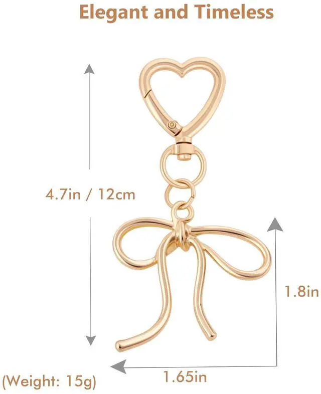 Alt view image 7 of 7 - Cute Bow Keychain Elegant Bow Bag Charm Heart Keychain for Women Keys Bag Purse Decor Friend Sister Family Gifts (Gold A)
