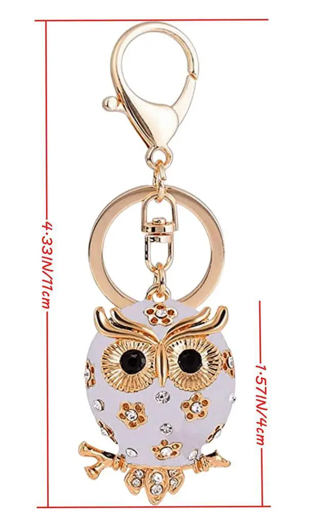 Alt view image 2 of 3 - Women Lovely Owl Keychain Shiny Rhinestones Purse Charm Handbag Car Pendant Bag Key Ring (white)