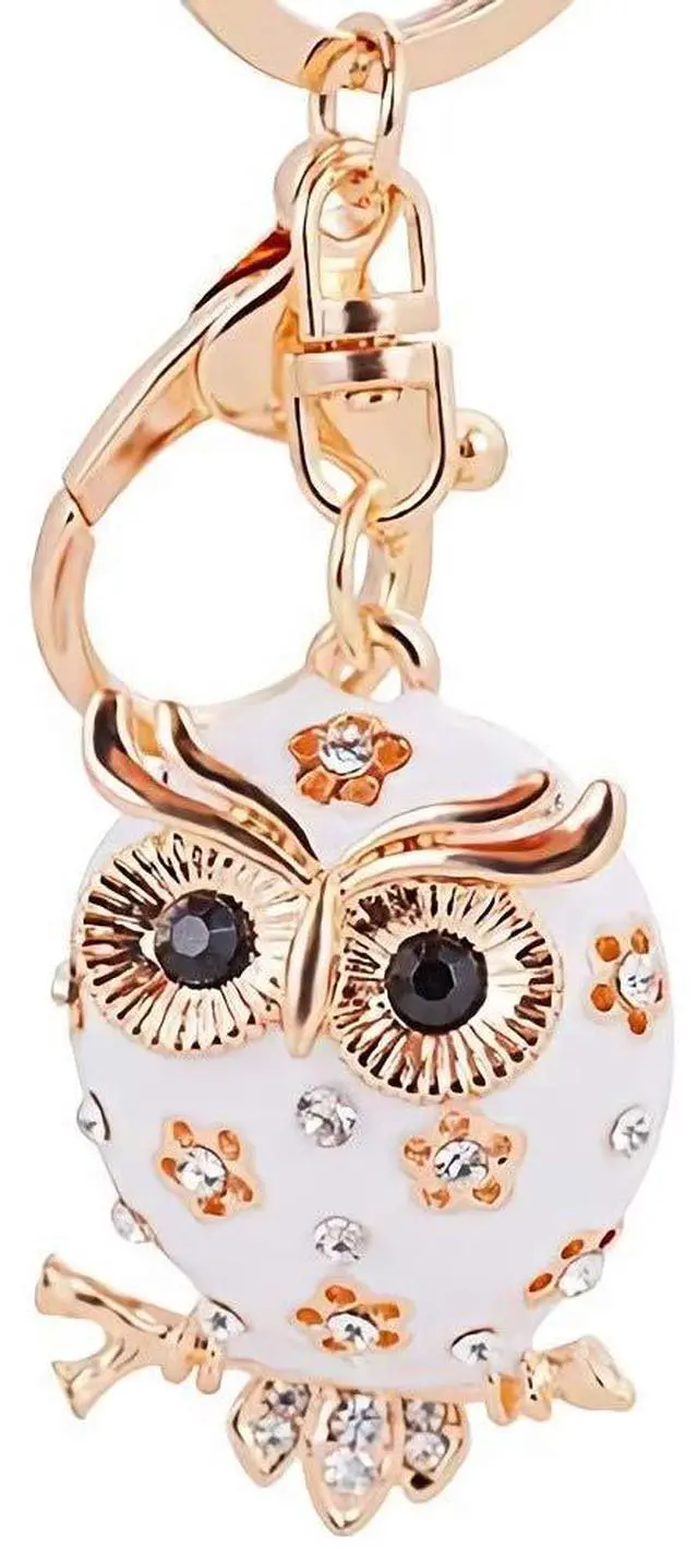 Main image of Women Lovely Owl Keychain Shiny Rhinestones Purse Charm Handbag Car Pendant Bag Key Ring (white)