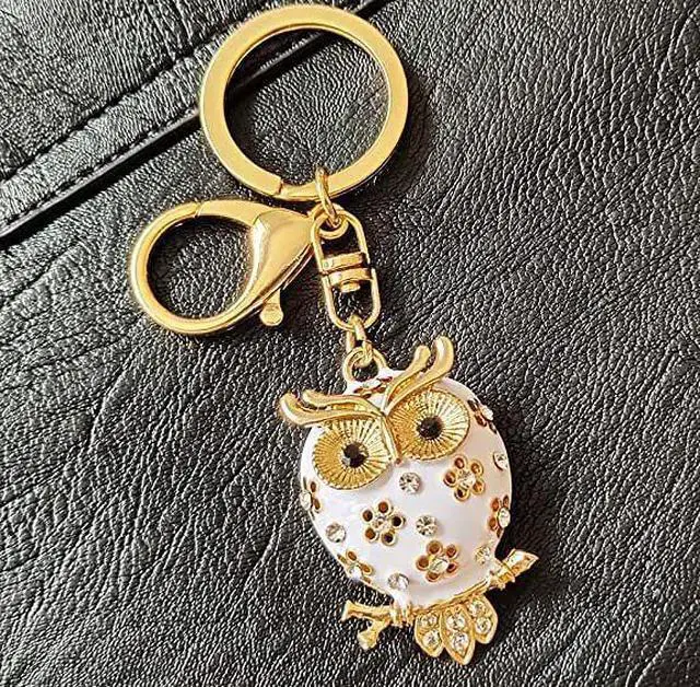 Alt view image 3 of 3 - Women Lovely Owl Keychain Shiny Rhinestones Purse Charm Handbag Car Pendant Bag Key Ring (white)