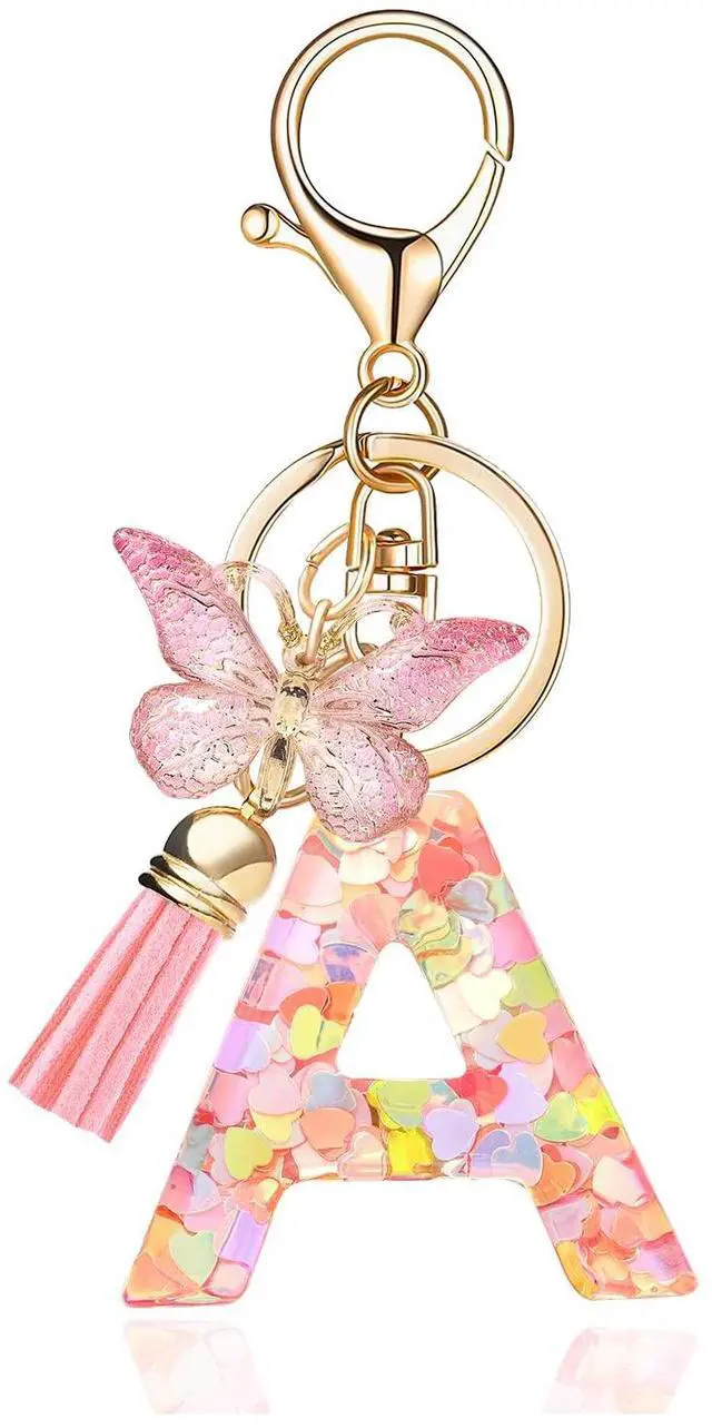 Main image of Fashion Alphabet Initial Letter Keychain Tassel Butterfly Pendant Key Ring for Purse Handbags Women Girl ('A')
