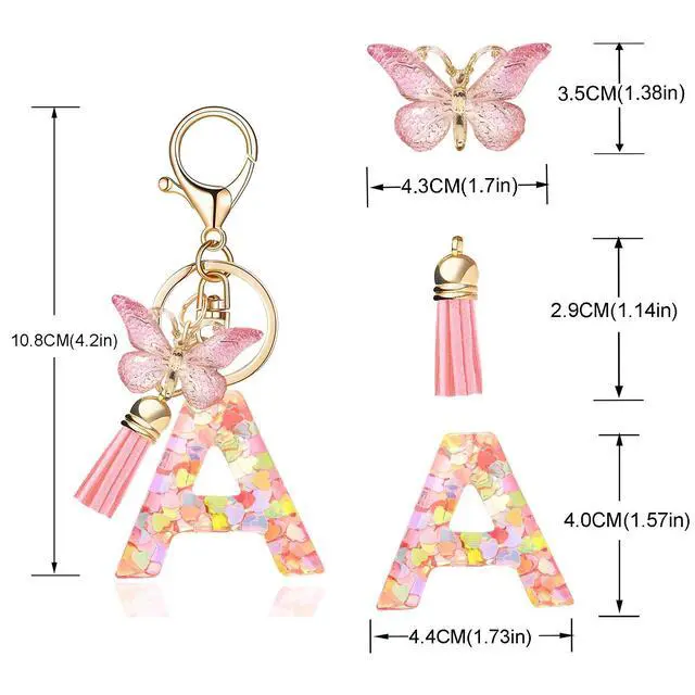 Alt view image 2 of 7 - Fashion Alphabet Initial Letter Keychain Tassel Butterfly Pendant Key Ring for Purse Handbags Women Girl ('A')