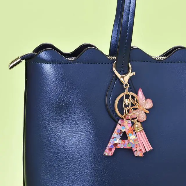 Alt view image 5 of 7 - Fashion Alphabet Initial Letter Keychain Tassel Butterfly Pendant Key Ring for Purse Handbags Women Girl ('A')