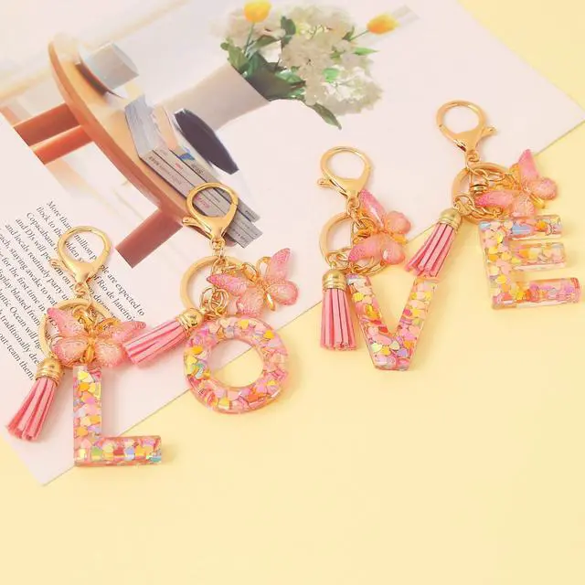 Alt view image 6 of 7 - Fashion Alphabet Initial Letter Keychain Tassel Butterfly Pendant Key Ring for Purse Handbags Women Girl ('A')