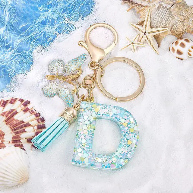 Alt view image 3 of 5 - Fashion Alphabet Initial Letter Keychains for Women Butterfly Pendant Key Ring for Wallet Backpack bag charm('D')