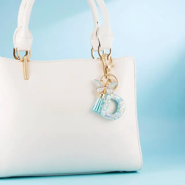 Alt view image 4 of 5 - Fashion Alphabet Initial Letter Keychains for Women Butterfly Pendant Key Ring for Wallet Backpack bag charm('D')