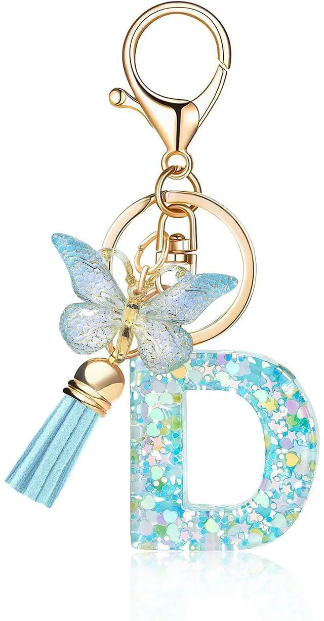 Main image of Fashion Alphabet Initial Letter Keychains for Women Butterfly Pendant Key Ring for Wallet Backpack bag charm('D')