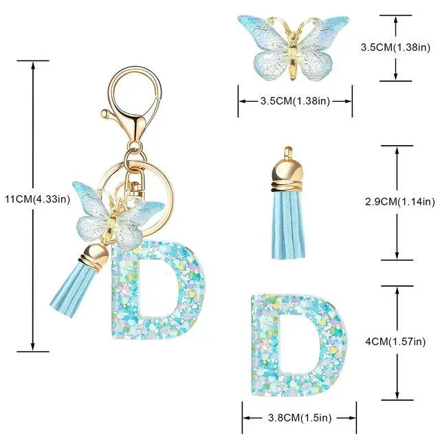 Alt view image 2 of 5 - Fashion Alphabet Initial Letter Keychains for Women Butterfly Pendant Key Ring for Wallet Backpack bag charm('D')