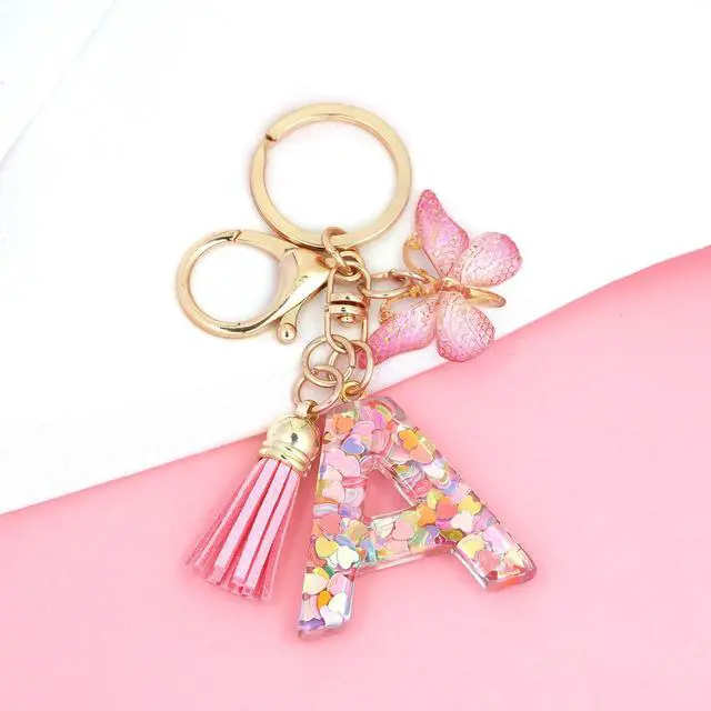 Alt view image 3 of 7 - Fashion Alphabet Initial Letter Keychain Tassel Butterfly Pendant Key Ring for Purse Handbags Women Girl ('A')