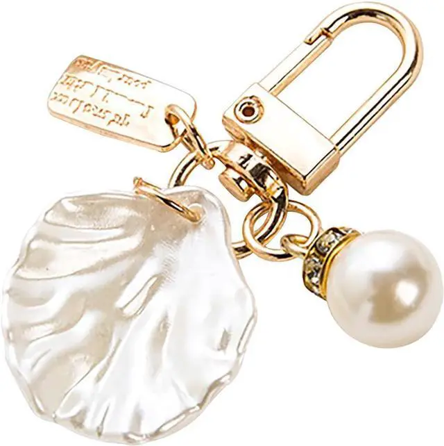 Main image of Gold Pendant Handbag Rhinestones Keychain Keyring Shell Purse Charm Crystal Pearl Keychains Car Ring Accessories