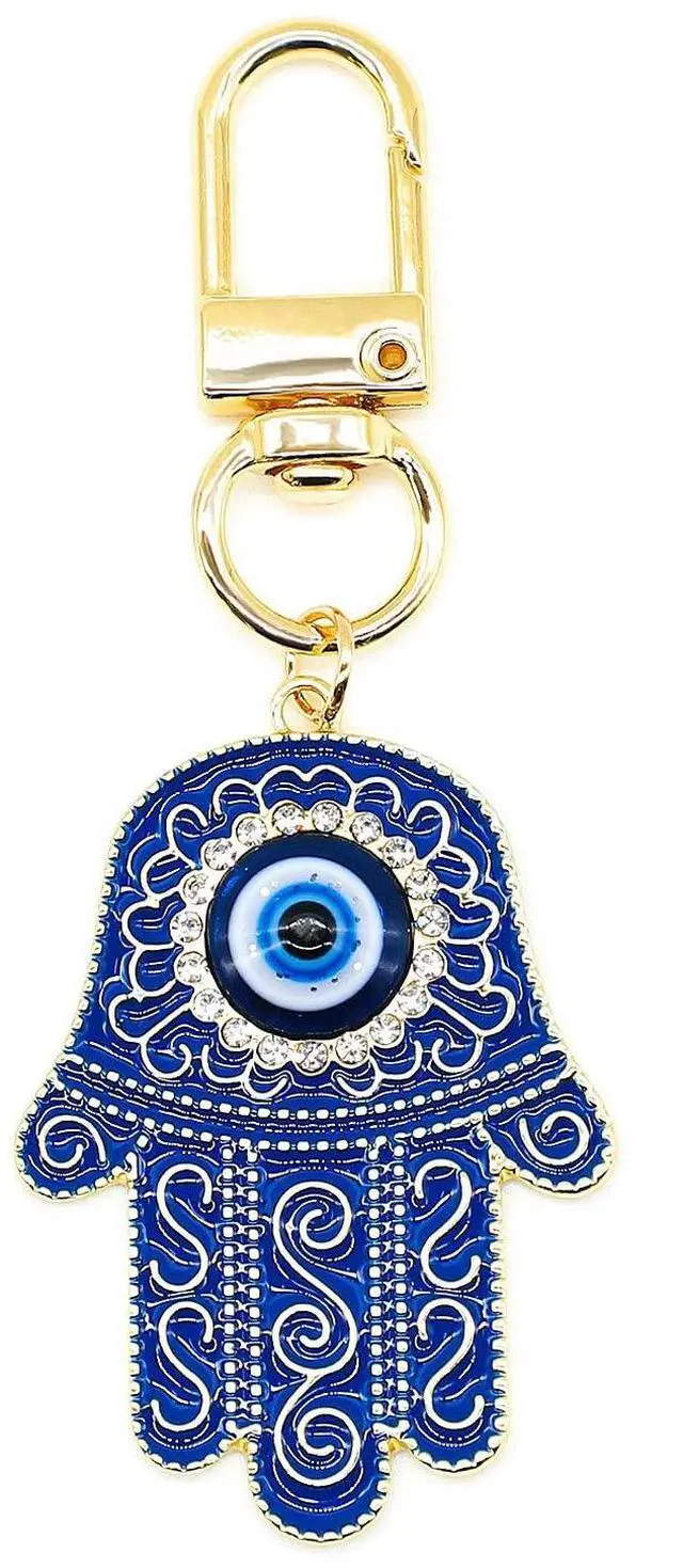 Main image of Evil Eye Keychain Hamsa Hand keychain Protection Charm for Men Women Car Key Ring Bag Purse Accessories (Gold Blue)