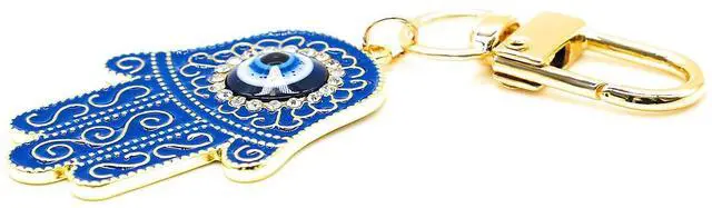 Alt view image 2 of 3 - Evil Eye Keychain Hamsa Hand keychain Protection Charm for Men Women Car Key Ring Bag Purse Accessories (Gold Blue)