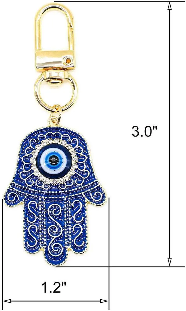 Alt view image 3 of 3 - Evil Eye Keychain Hamsa Hand keychain Protection Charm for Men Women Car Key Ring Bag Purse Accessories (Gold Blue)