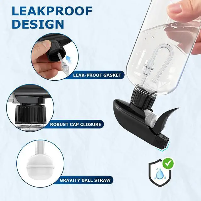 Alt view image 4 of 7 - 300mL (10oz) 360° Spray Bottles, 2-Pack Adjustable Nozzle, Leak-Resistant spray bottles for Cleaning, Plants, Hair & Pet Use + Foldable Funnel