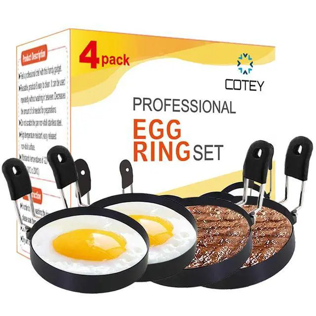 Alt view image 2 of 7 - Large 3.5" Nonstick Egg Rings Set of 4, Round Crumpet Ring Mold Shaper for English Muffins Pancake Cooking Griddle - Portable Grill Accessories for Camping Indoor Breakfast Sandwich Burger
