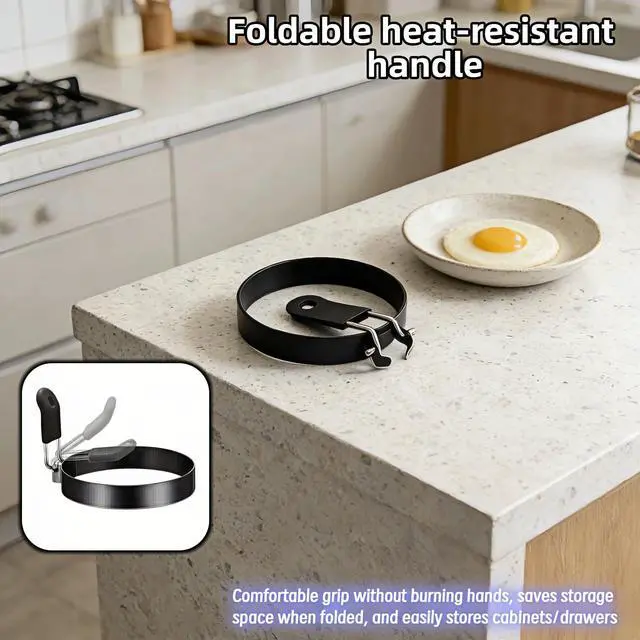 Alt view image 4 of 7 - Stainless Steel Egg Rings 3.5 Inch for Pancakes, Non-Stick Egg Mold with Silicone Handle, No-Leak Breakfast Round Mold for Frying Eggs, English Muffins, Burgers, Dishwasher Safe