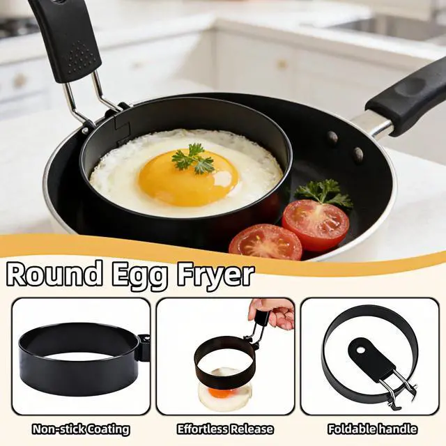 Alt view image 5 of 7 - Stainless Steel Egg Rings 3.5 Inch for Pancakes, Non-Stick Egg Mold with Silicone Handle, No-Leak Breakfast Round Mold for Frying Eggs, English Muffins, Burgers, Dishwasher Safe