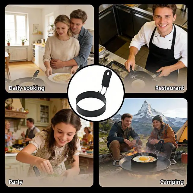 Alt view image 7 of 7 - Stainless Steel Egg Rings 3.5 Inch for Pancakes, Non-Stick Egg Mold with Silicone Handle, No-Leak Breakfast Round Mold for Frying Eggs, English Muffins, Burgers, Dishwasher Safe