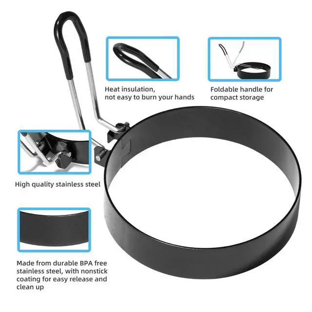 Alt view image 3 of 5 - 4 Pack 3.5 Inch Nonstick Stainless Steel Egg Rings for Frying Eggs