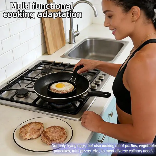 Alt view image 6 of 7 - Stainless Steel Egg Rings 3.5 Inch for Pancakes, Non-Stick Egg Mold with Silicone Handle, No-Leak Breakfast Round Mold for Frying Eggs, English Muffins, Burgers, Dishwasher Safe