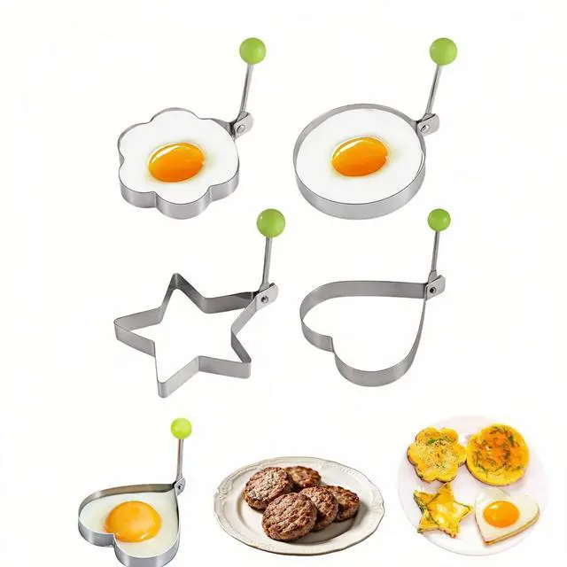 Main image of Stainless Steel Egg Rings 4 Pack 3.5 Inch Non Stick Fried Egg Mold for Frying Pan, Omelette Ring Set for Breakfast Sandwich, Heart Star Flower Round Pancake Cooking Tool