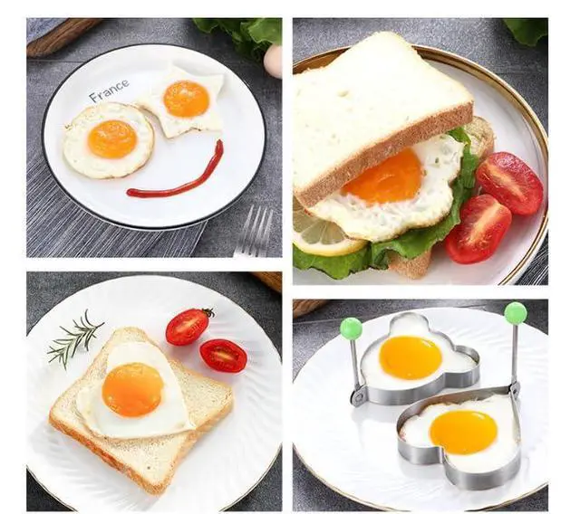 Alt view image 7 of 7 - Egg Pancake Rings,5pcs Fried Egg Molds in Star, Round, Heart Different Shaped,Stainless Steel Omelette Frying Cooking Tools Kitchen Accessories Gadget Rings,with a Silicone Pastry Brush,Set of 5