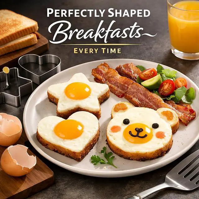 Alt view image 2 of 7 - Pancake & Egg Mold Set 5 Stainless Steel Shapes for Kids Breakfast NonStick Egg Rings for Frying Eggs, Omelets & Mini Pancakes Heart, Star, Flower, Circle & Mouse HeatSafe, Dishwasher Safe