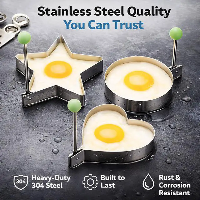 Alt view image 6 of 7 - Pancake & Egg Mold Set 5 Stainless Steel Shapes for Kids Breakfast NonStick Egg Rings for Frying Eggs, Omelets & Mini Pancakes Heart, Star, Flower, Circle & Mouse HeatSafe, Dishwasher Safe