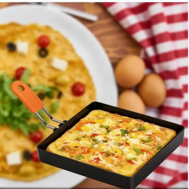 Alt view image 7 of 7 - 2-Pack Round & Square Egg Rings Set with Orange Silicone Handle, Non-stick Stainless Steel Egg Molds for Pancakes, Mcmuffins, Sandwiches & Breakfast Cooking