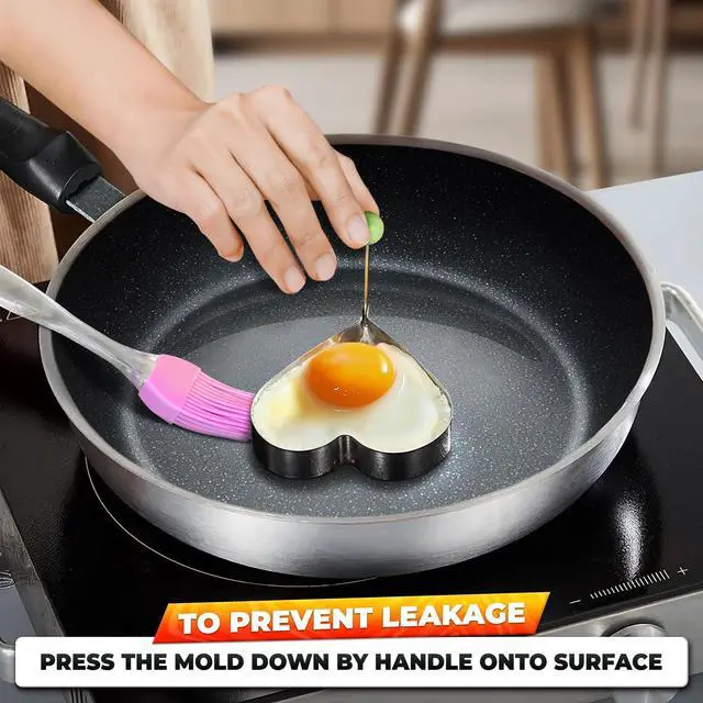 Alt view image 6 of 7 - 5 Pcs Pancake Mold Set Stainless Steel Pancake Molds for Griddle with Fun Shapes, Foldable Handles Egg Shaper for Frying Pan with Silicone Brush for Pancakes, Omelets, Egg Sandwiches & Hash Browns