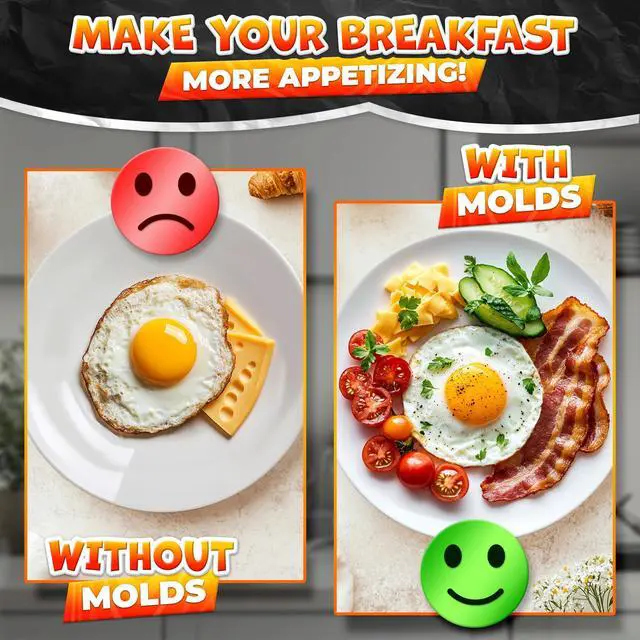 Alt view image 7 of 7 - 5 Pcs Pancake Mold Set Stainless Steel Pancake Molds for Griddle with Fun Shapes, Foldable Handles Egg Shaper for Frying Pan with Silicone Brush for Pancakes, Omelets, Egg Sandwiches & Hash Browns