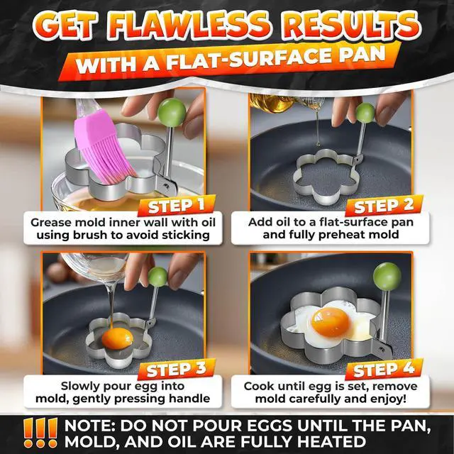 Alt view image 5 of 7 - 5 Pcs Pancake Mold Set Stainless Steel Pancake Molds for Griddle with Fun Shapes, Foldable Handles Egg Shaper for Frying Pan with Silicone Brush for Pancakes, Omelets, Egg Sandwiches & Hash Browns