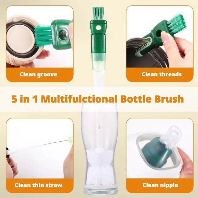 Alt view image 2 of 7 - 5 Pack Bottle Brush Set, 5-in-1 Water Bottle Cleaner Brush, 15"" Long Handle Bottle Cleaning Brush, 3 Straw Brush, Removable Nipple Brush, Detail Brush for Cup Lid Gap, WBBSBLB5