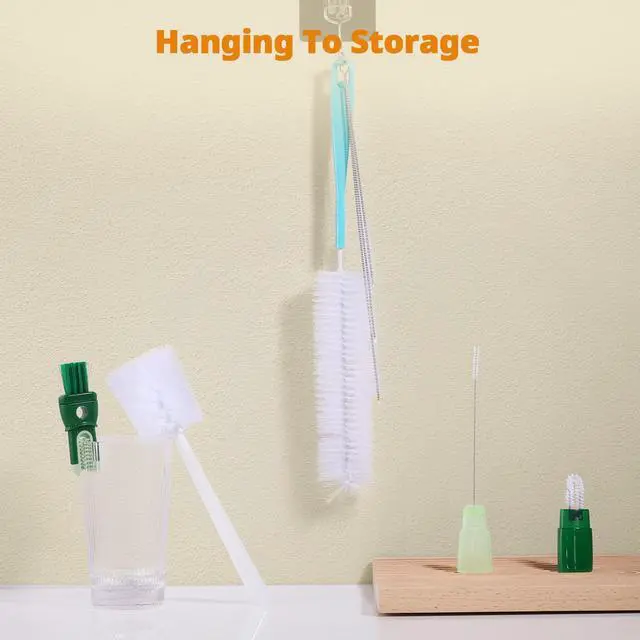 Alt view image 6 of 7 - 5 Pack Bottle Brush Set, 5-in-1 Water Bottle Cleaner Brush, 15"" Long Handle Bottle Cleaning Brush, 3 Straw Brush, Removable Nipple Brush, Detail Brush for Cup Lid Gap, WBBSBLB5